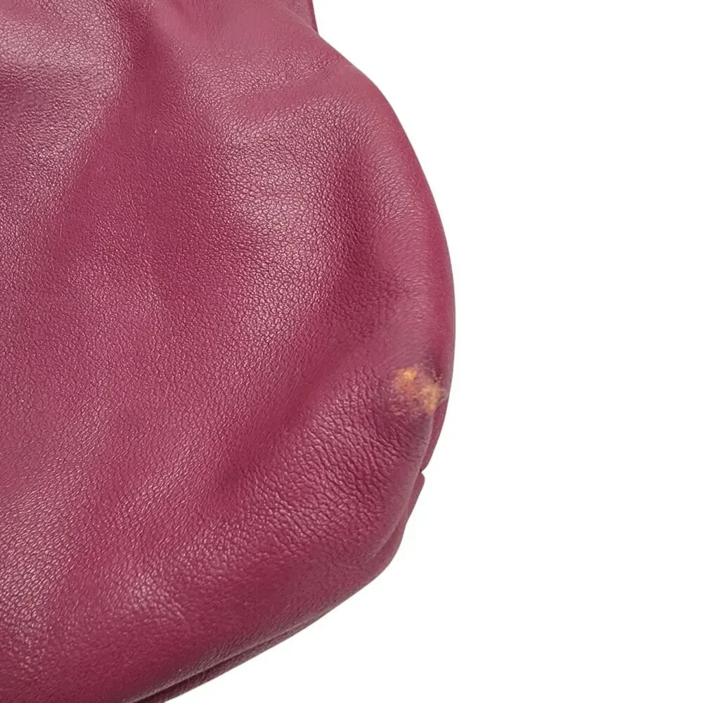 Vintage Lord & Taylor Plum Leather Clutch Bag Made in Italy Black Frame